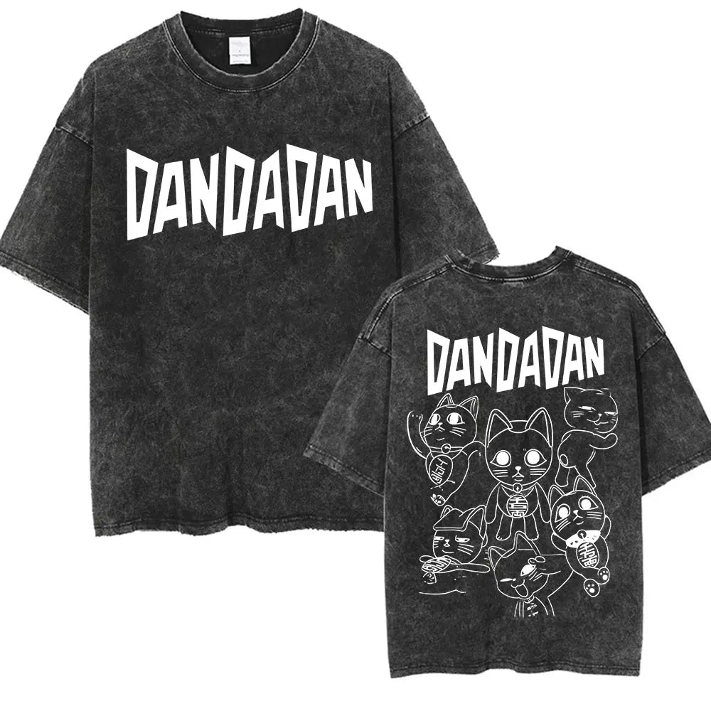 Japan Anime Dandadan Okarun Dan Da Dan Graphic T Shirt Men Women O-Neck Cute Style T-shirt Vintage Washed Cotton Tees Streetwear