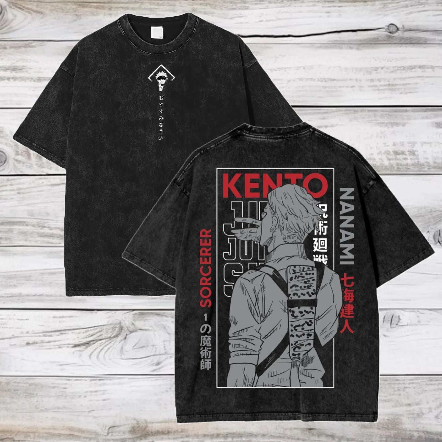 Jujutsu Kaisen Anime Oversize Acid Washed T-Shirt Kento Nanami Anime Tee Anime Tee Short Sleeve Shirt Unisex Men Women Summer