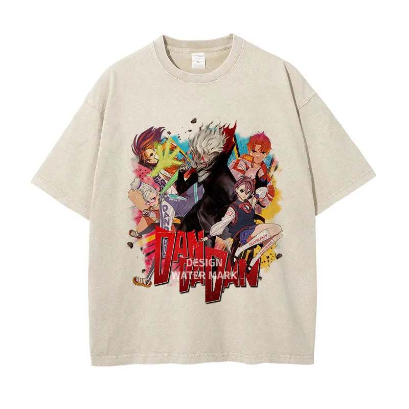 DanDaDan T Shirt Anime Oversized Vintage Washed T-shirts Streetwear Retro Manga Ayase Momo Takakura Ken DTG Printing Top Tee Men