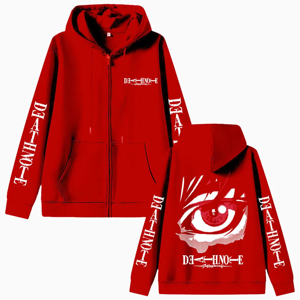 Anime Death Note Yagami Light Eyes Graphic Zipper Hoodie Men Women Fashion Oversized Zip Up Jacket Men's Casual Cartoon Hoodies