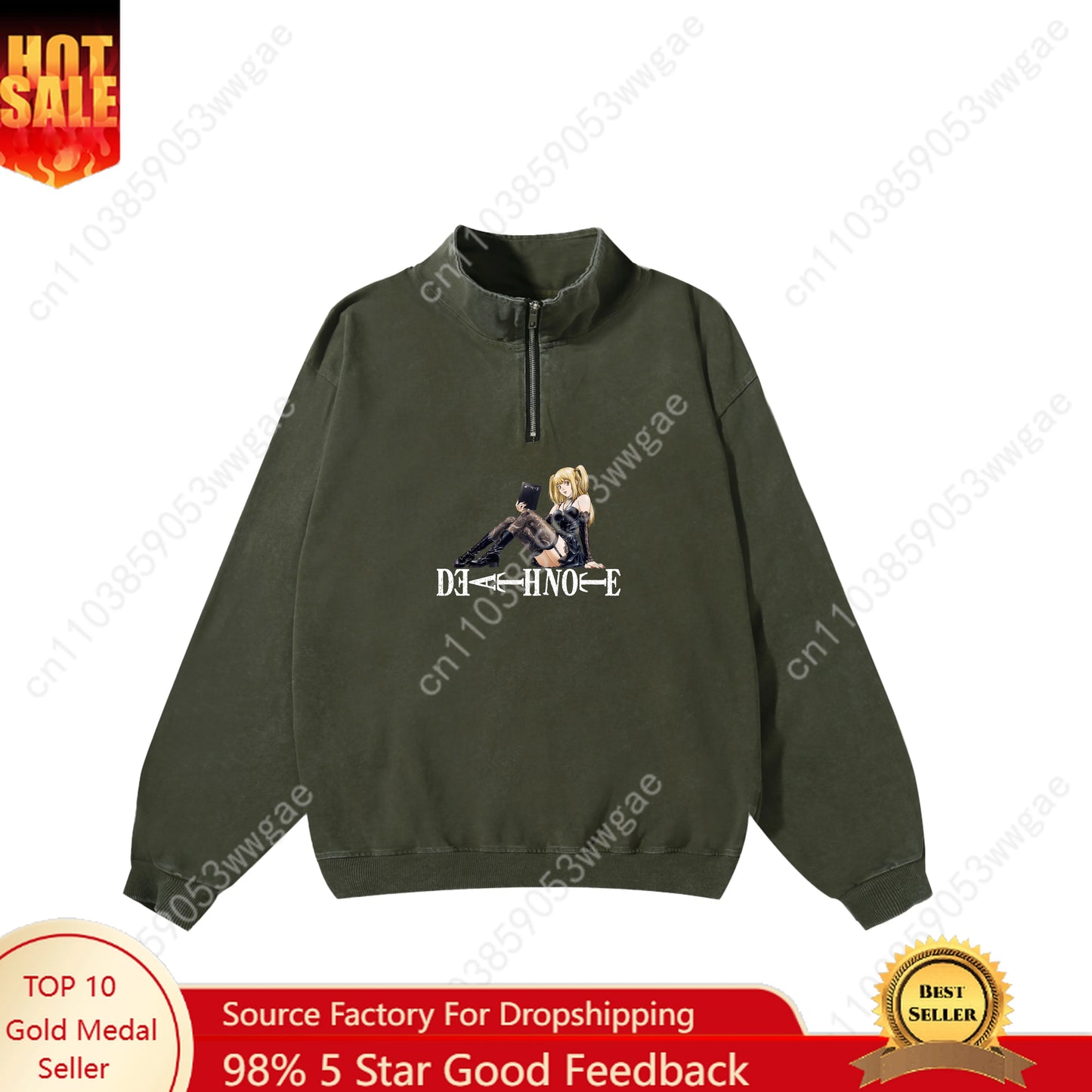 Death Note Retro Sweatshirt Man Woman Teenager Vintage Pullover Half Zipper Sweatshirt Anime Customized Top Long Sleeved Tshirt