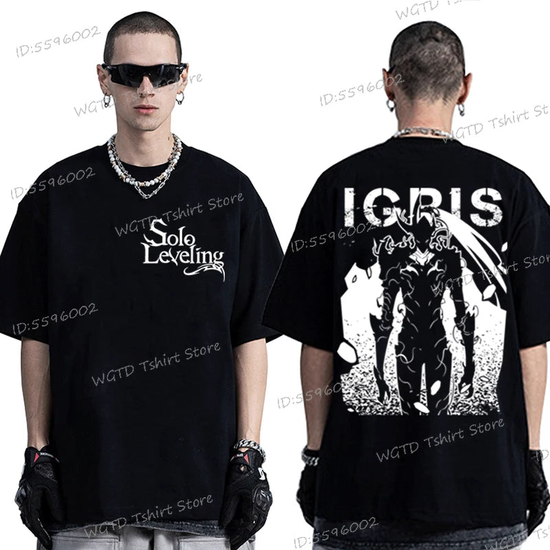 100% Cotton T-shirt for Men Solo Leveling Sung Jin-woo Cool Short Sleeve Tee Anime Fans Gifts High Quality Male Top T-shirts