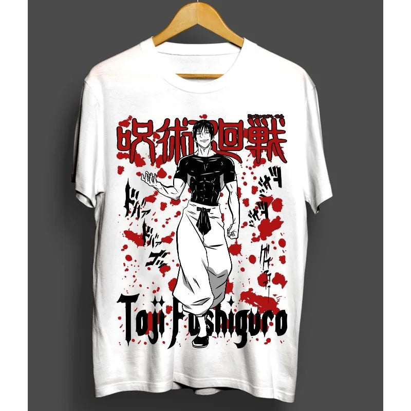 Summer Men's Fushiguro Toji T-shirt Jujutsu Kaisen Anime Horror Manga Short Sleeve All Size High Quality Cotton T-Shirt