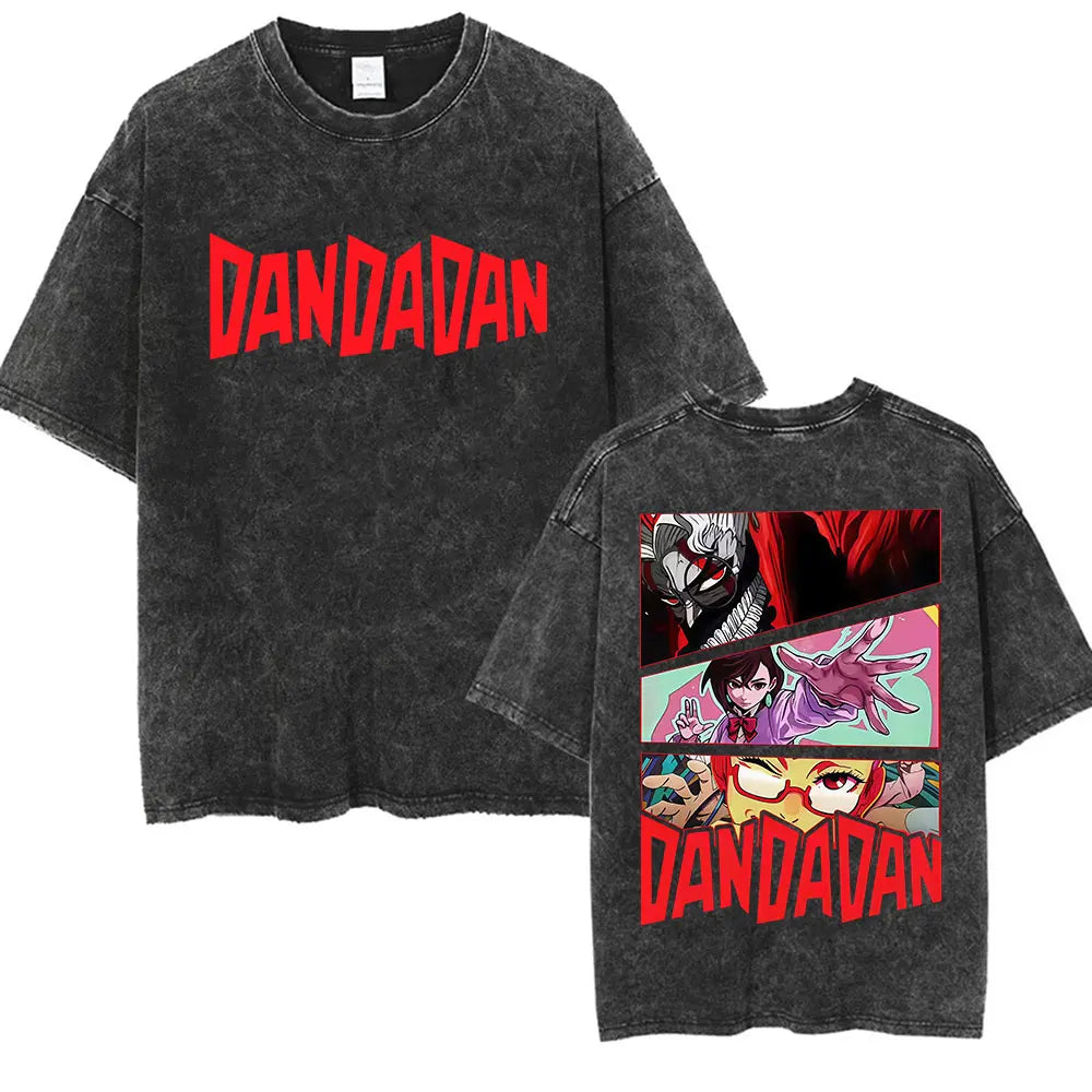 Japan Anime Dandadan Okarun Dan Da Dan Graphic T Shirt Men Women O-Neck Cute Style T-shirt Vintage Washed Cotton Tees Streetwear
