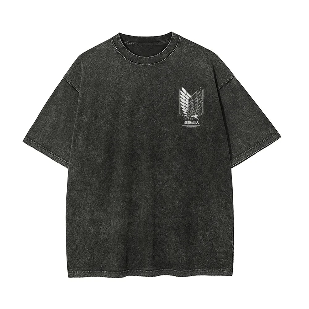 Attack on Titan Printed Short Sleeve T-Shirt Casual Summer Wear Men's Street Clothing Men's T-Shirt Washed and Old Comfortable