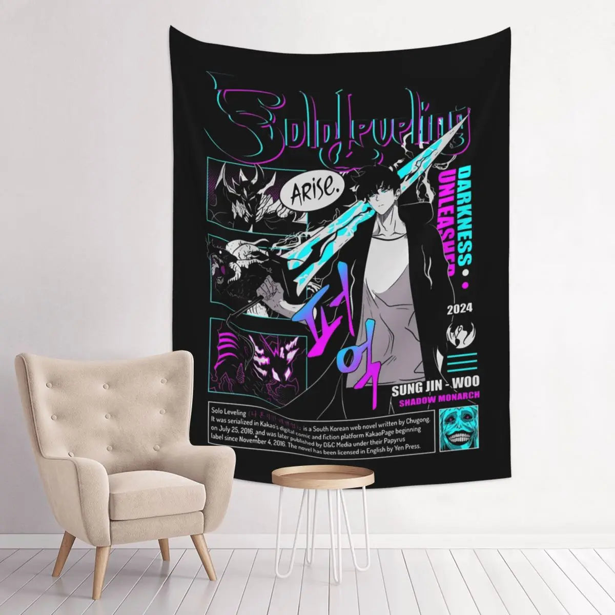 Anime Solo Leveling Tapestry Bohemian Polyester Wall Hanging Wall Decor Background Cloth Witchcraft Tapestries