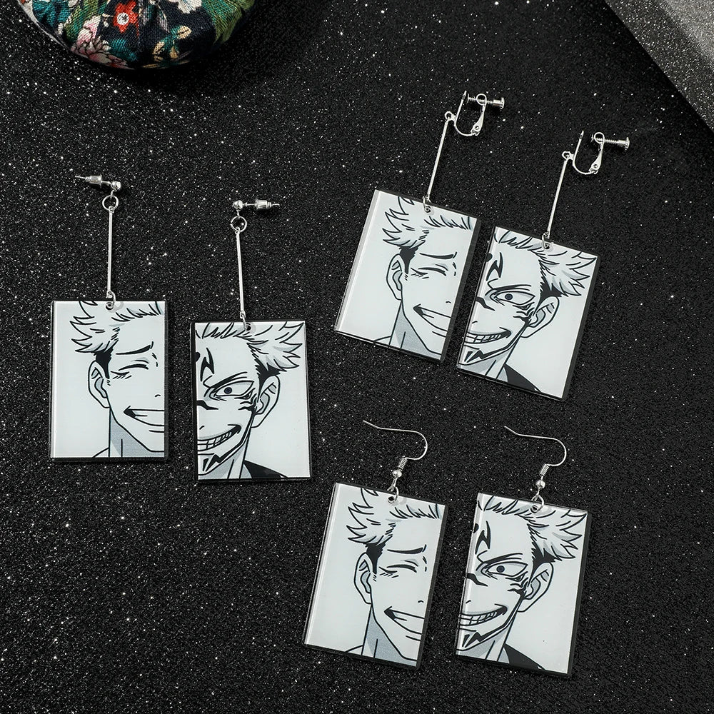 Anime Jujutsu Kaisen Figure Drop Earrings Itadori Yuji Ryomen Sukuna Acrylic Ear Accessories Cosplay Gift for Fans for Women Men