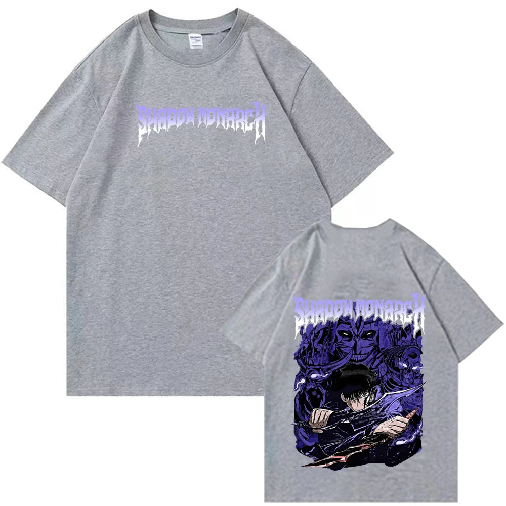 Anime Solo Leveling Shadow Monarch T-Shirts Man Women Summer Casual O-Neck Short Sleeve Shirts