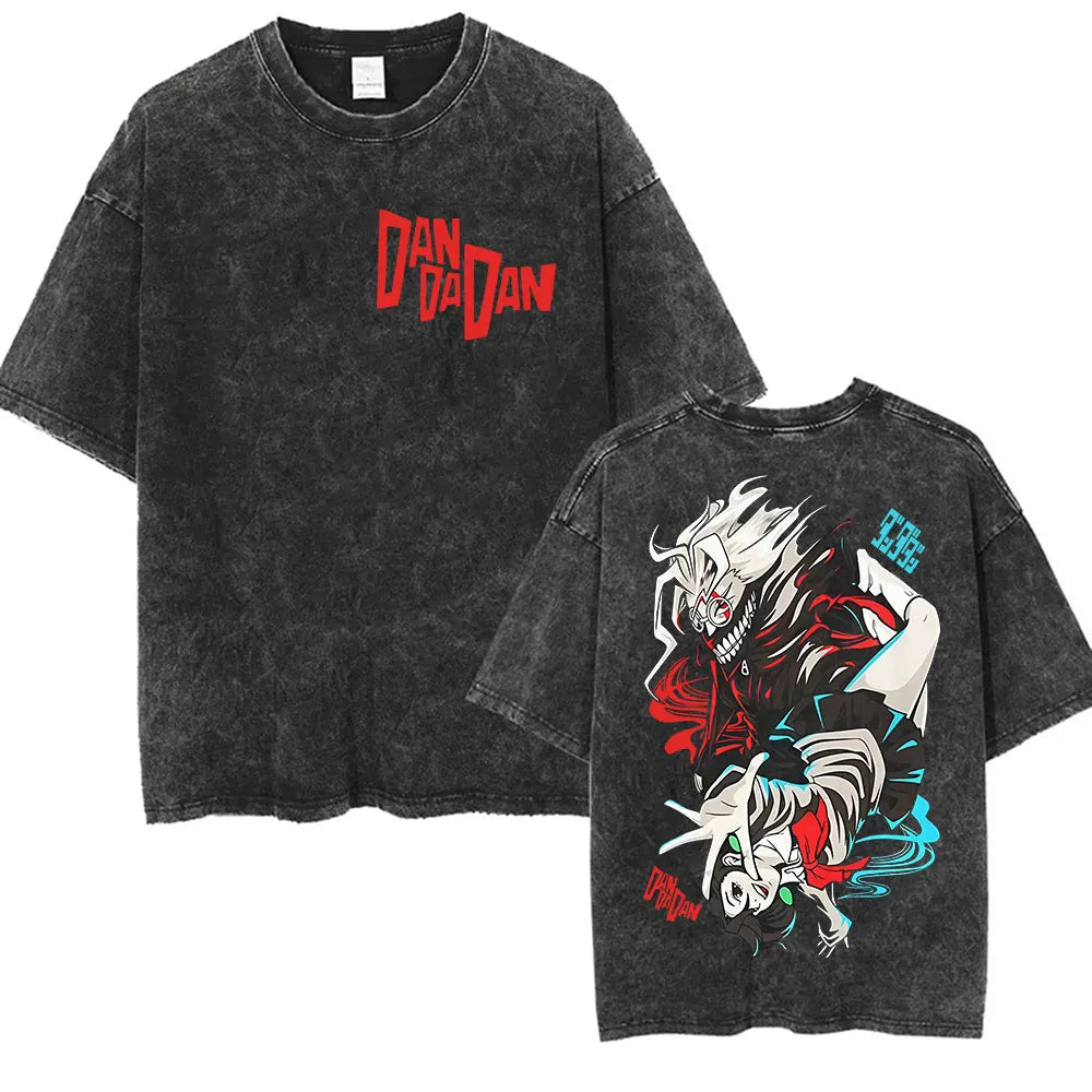 Japan Anime Dandadan Okarun Dan Da Dan Graphic T Shirt Men Women O-Neck Cute Style T-shirt Vintage Washed Cotton Tees Streetwear