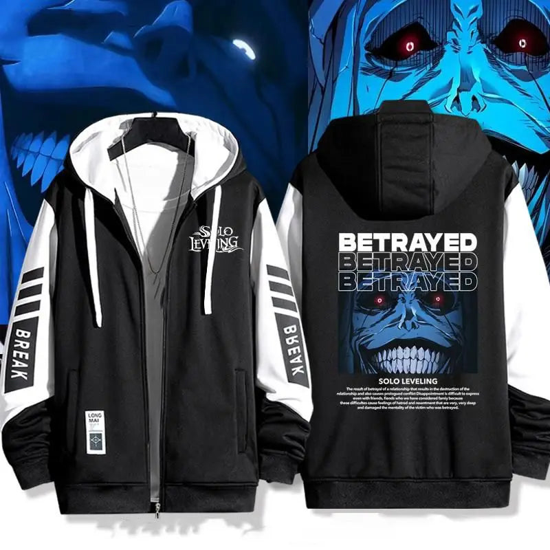 Anime Solo Leveling Print Hoodie for Men Zip Coat Outwear Autumn Winter Coat Casual Hoodies Hooded Sweatshirt Daily Wear