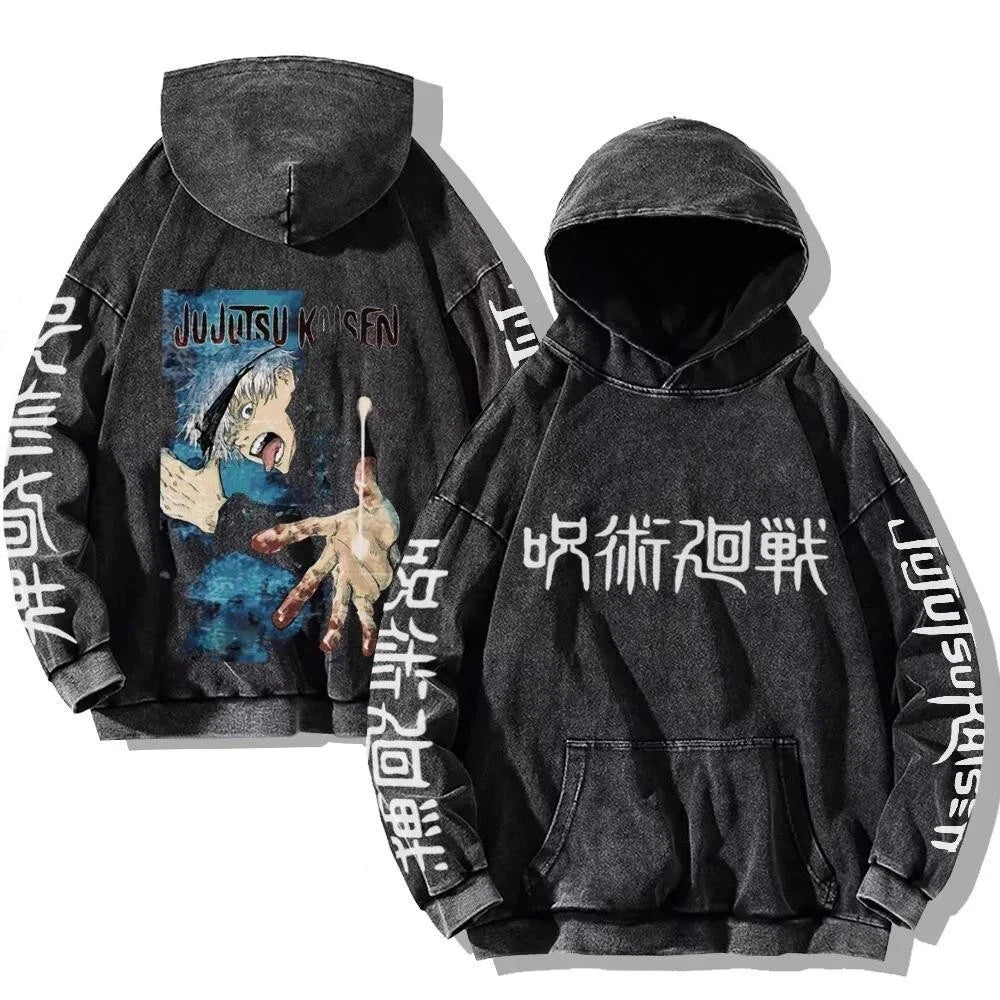 Japanese Jujutsu Kaisen Anime Hooded Washed Hoodie Autumn and Winter New Men's and Women's Loose Versatile Couple Top