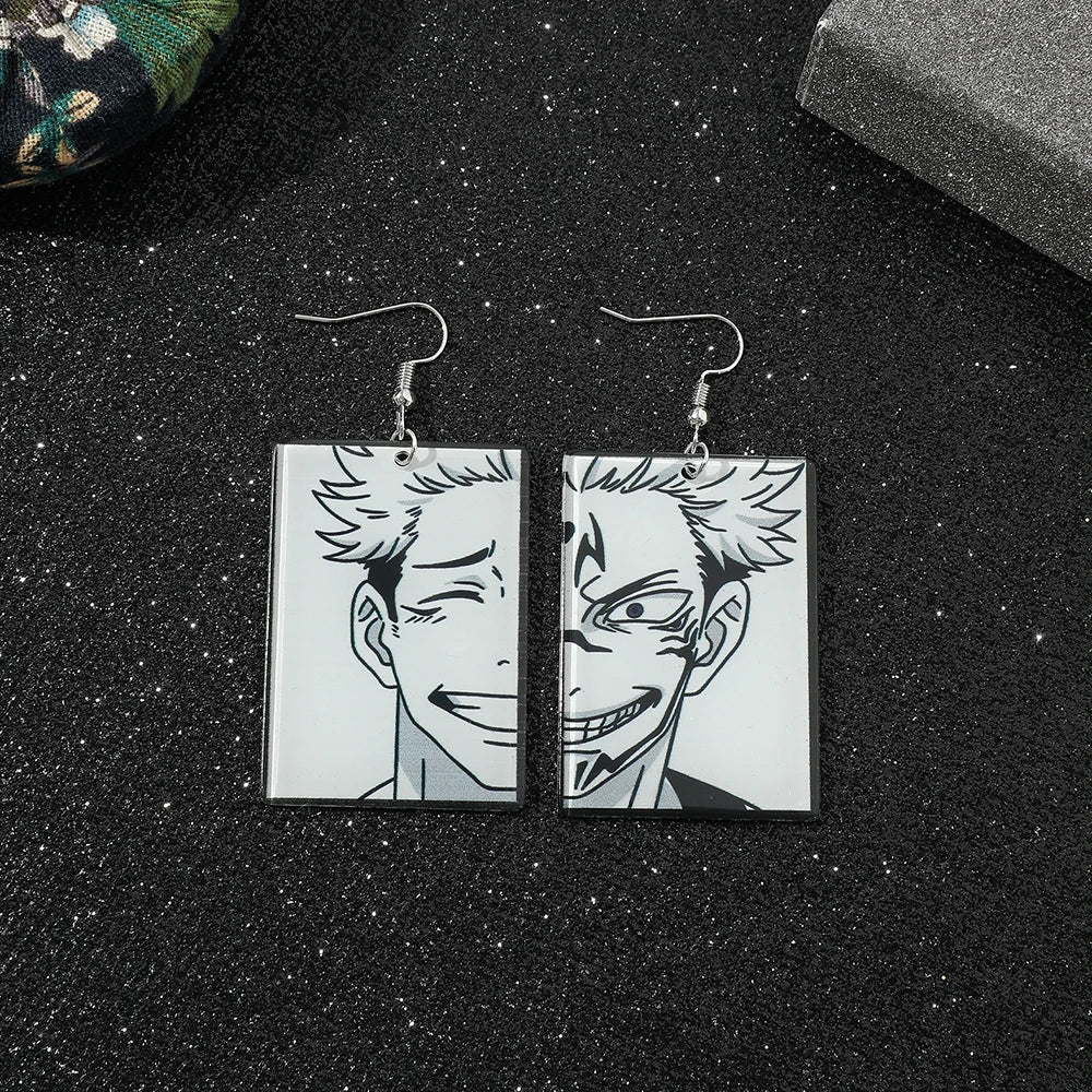 Anime Jujutsu Kaisen Figure Drop Earrings Itadori Yuji Ryomen Sukuna Acrylic Ear Accessories Cosplay Gift for Fans for Women Men