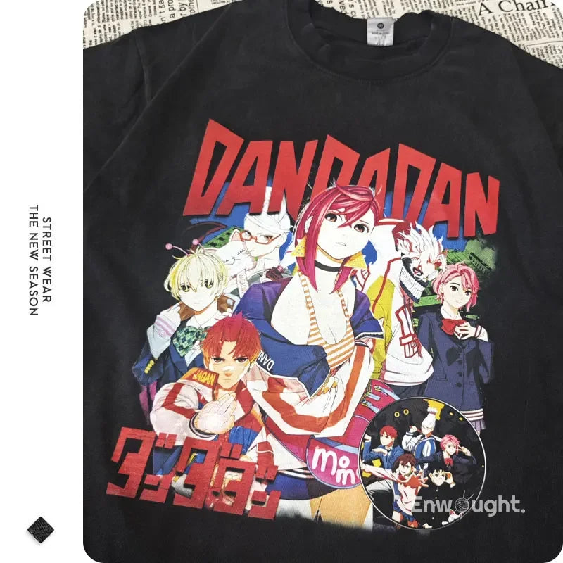 DanDaDan T Shirt Anime Oversized Vintage Washed T-shirts Streetwear Retro Manga Ayase Momo Takakura Ken DTG Printing Top Tee Men