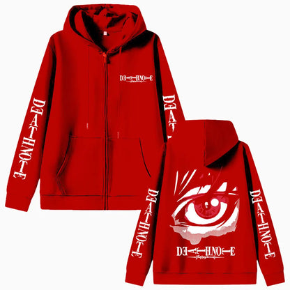 Anime Death Note Yagami Light Eyes Graphic Zipper Hoodie Men Women Fashion Oversized Zip Up Jacket Men's Casual Cartoon Hoodies