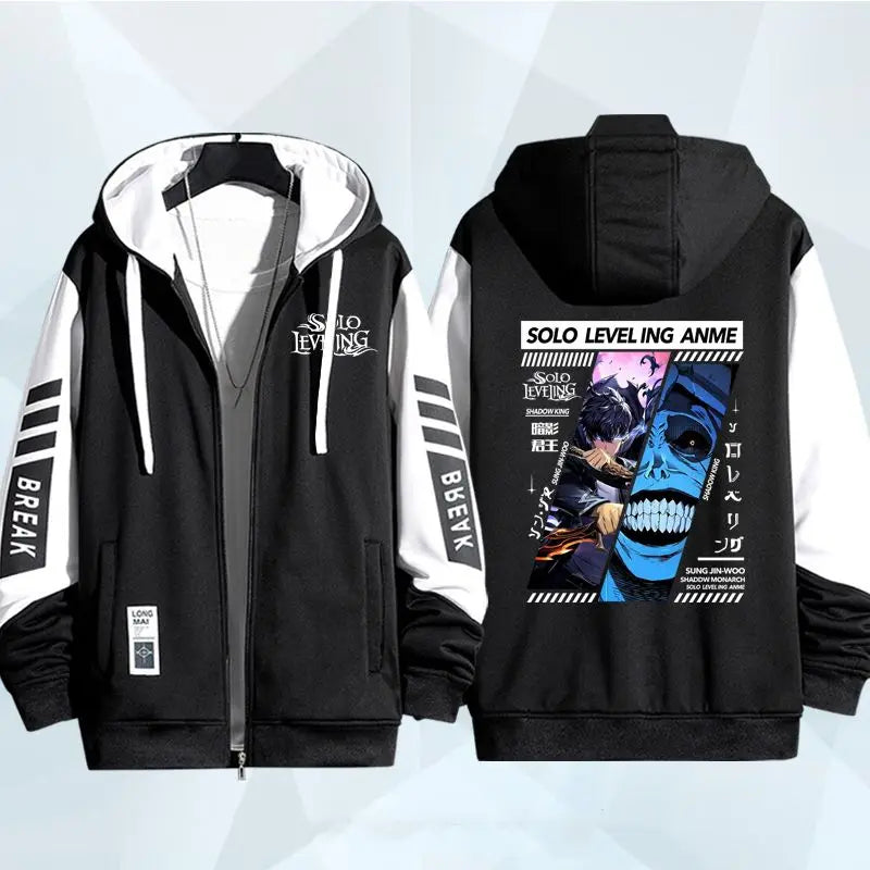 Anime Solo Leveling Print Hoodie for Men Zip Coat Outwear Autumn Winter Coat Casual Hoodies Hooded Sweatshirt Daily Wear