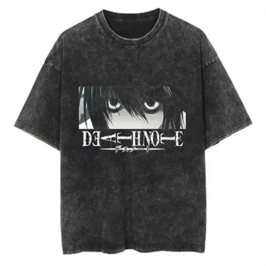 Japanese Tshirt Men's Clothing Anime Vintage T-shirt Death Note Washed T Shirt Tops Oversized T-shirt Y2k Clothes Short Sleeve