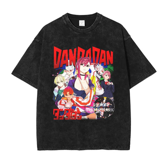 DanDaDan T Shirt Anime Oversized Vintage Washed T-shirts Streetwear Retro Manga Ayase Momo Takakura Ken DTG Printing Top Tee Men