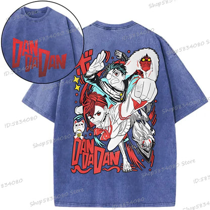 Anime Dan Da Dan Street Cool T-shirts Tops Okarun Graphic Vintage  Wash Cotton Tee Anime Gifts Fashion Streetwear Men Clothes