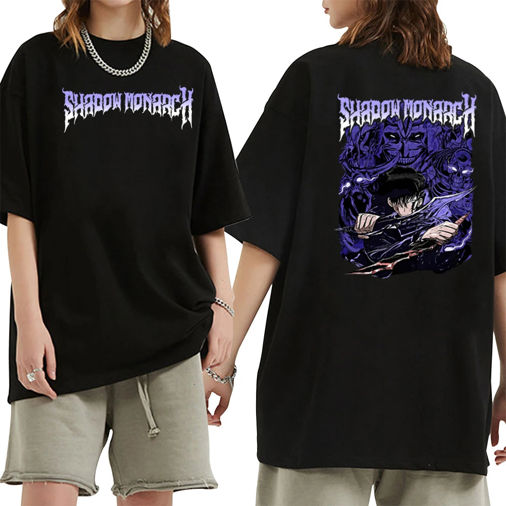 Anime Solo Leveling Shadow Monarch T-Shirts Man Women Summer Casual O-Neck Short Sleeve Shirts