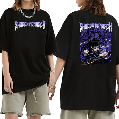 Anime Solo Leveling Shadow Monarch T-Shirts Man Women Summer Casual O-Neck Short Sleeve Shirts