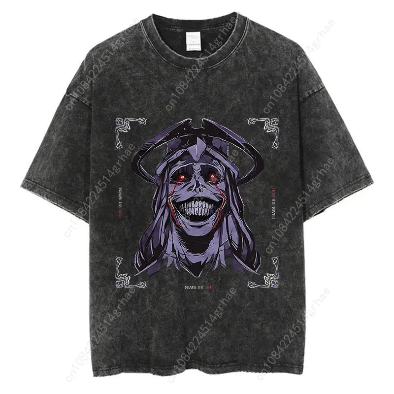 Japanese Anime Solo Leveling Print Vintage Washed Tshirt Harajuku Streetwear Graphic T-Shirt Summer Short Sleeve Cotton Tshirt