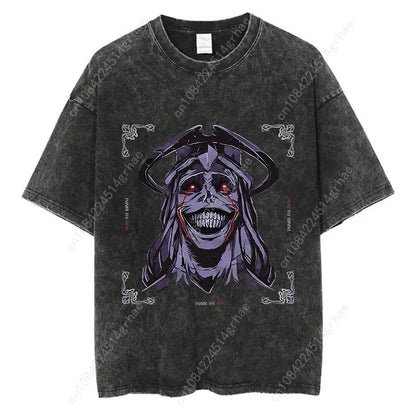 Japanese Anime Solo Leveling Print Vintage Washed Tshirt Harajuku Streetwear Graphic T-Shirt Summer Short Sleeve Cotton Tshirt