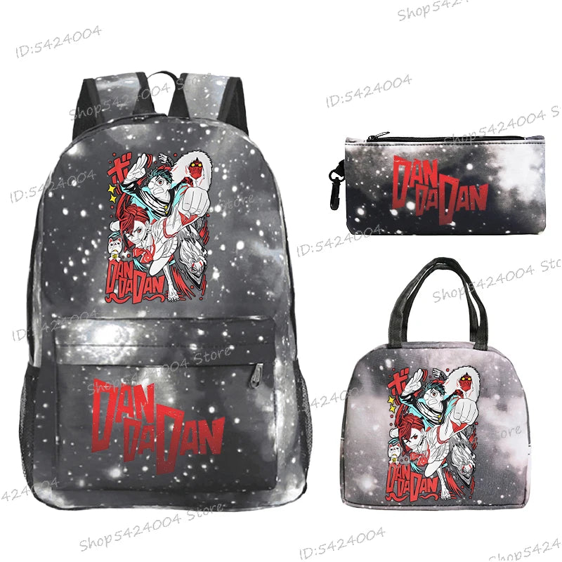 3Pcs Set Anime Dan Da Dan Backpack with Lunch Bags Pencil Case，Cartoon Ayase Momo Takakura Ken Print Women Men Schoolbag