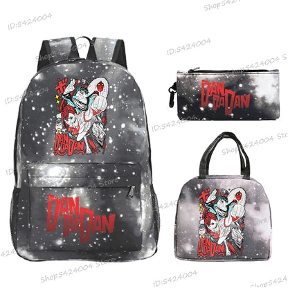 3Pcs Set Anime Dan Da Dan Backpack with Lunch Bags Pencil Case，Cartoon Ayase Momo Takakura Ken Print Women Men Schoolbag