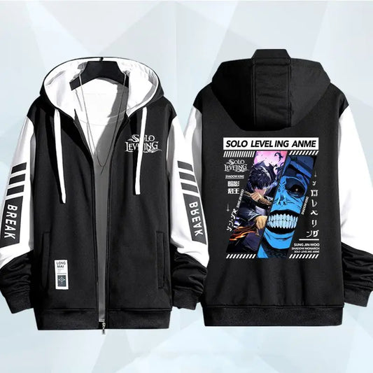 Anime Solo Leveling Print Hoodie for Men Zip Coat Outwear Autumn Winter Coat Casual Hoodies Hooded Sweatshirt Daily Wear