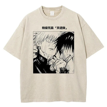 New Anime Jujutsu Kaisen Men 2025 Summer Washed T-shirt Harajuku Retro Street Loose Oversized Women Casual Short-sleeved Top Y2K