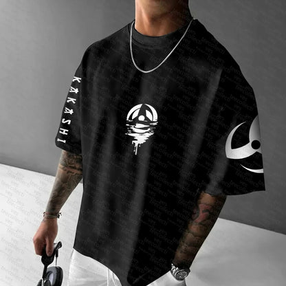 Naruto T-shirt Men's Short Sleeved Summer Anime Kakashi Trendy Loose Cotton Top