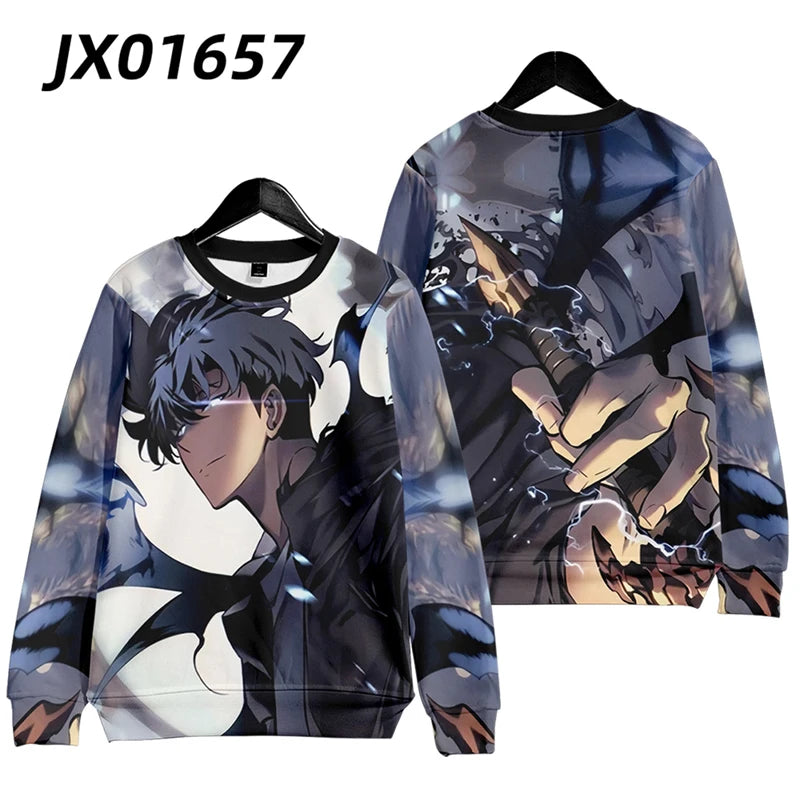 Anime Solo Leveling Sung Jin Woo Cosplay Hoodie Women Men O-neck Long Sleeve Crewneck Sweatshirt Casual Tracksuit