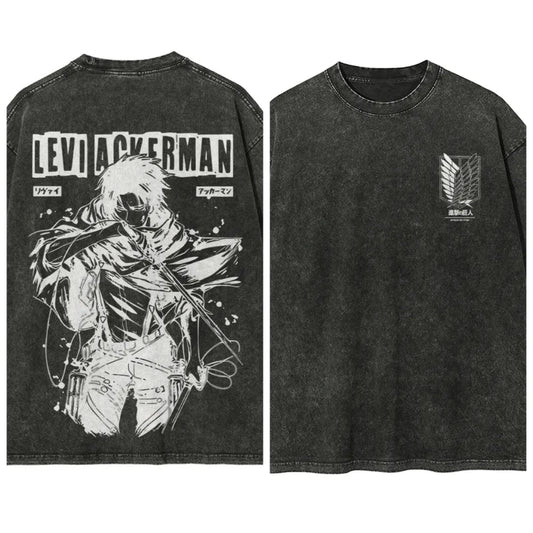 Attack on Titan Printed Short Sleeve T-Shirt Casual Summer Wear Men's Street Clothing Men's T-Shirt Washed and Old Comfortable