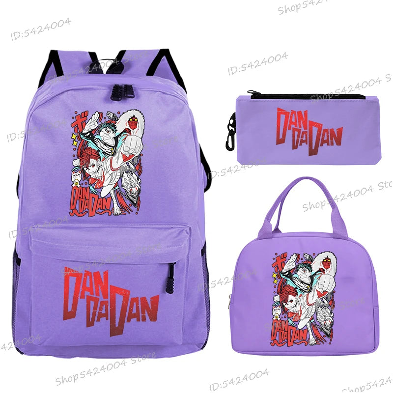 3Pcs Set Anime Dan Da Dan Backpack with Lunch Bags Pencil Case，Cartoon Ayase Momo Takakura Ken Print Women Men Schoolbag