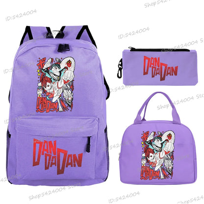 3Pcs Set Anime Dan Da Dan Backpack with Lunch Bags Pencil Case，Cartoon Ayase Momo Takakura Ken Print Women Men Schoolbag