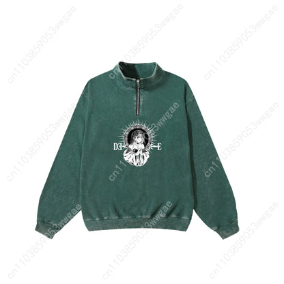 Death Note Retro Sweatshirt Man Woman Teenager Vintage Pullover Half Zipper Sweatshirt Anime Customized Top Long Sleeved Tshirt