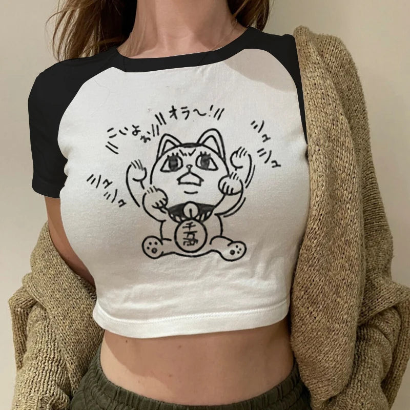 Anime Dan Da Dan Women T Shirt Vintage Washed Dandadan T-shirts Streetwear Manga Ayase Momo Takakura Ken Crop Tops Tees Clothes