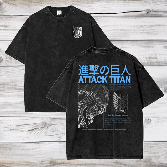 Attack on Titan Season 3 Scout Regiment Distress T-Shirt Anime Washed Tshirt Graphic T Shirts Harajuku Tops Tees