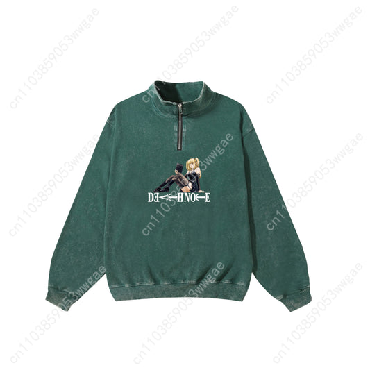 Death Note Retro Sweatshirt Man Woman Teenager Vintage Pullover Half Zipper Sweatshirt Anime Customized Top Long Sleeved Tshirt