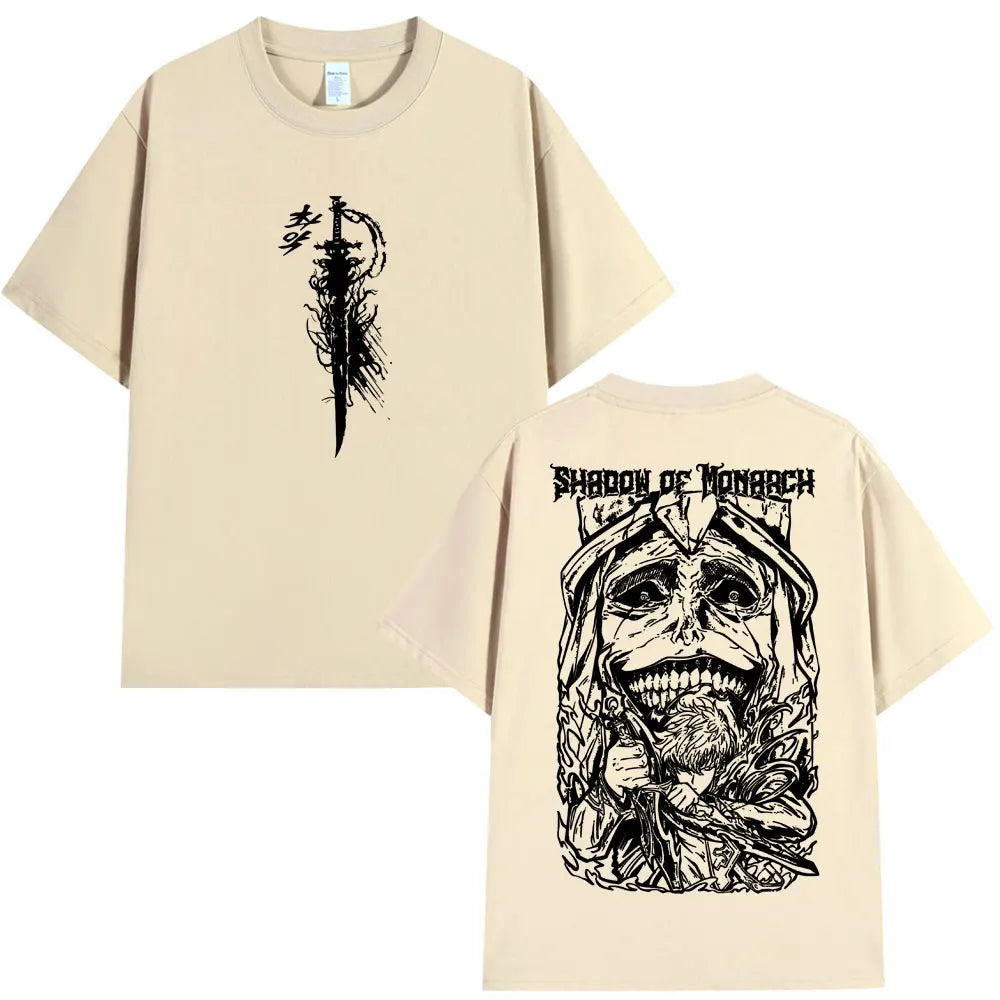 Japan Anime Solo Leveling Harajuku Style T Shirts Statue of God Sung Jinwoo Men Women Punk T-shirts Loose Cotton Manga T-shirt