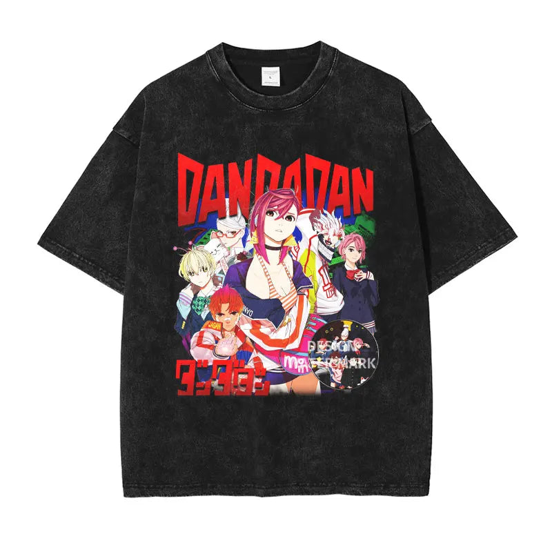 DanDaDan T Shirt Anime Oversized Vintage Washed T-shirts Streetwear Retro Manga Ayase Momo Takakura Ken DTG Printing Top Tee Men