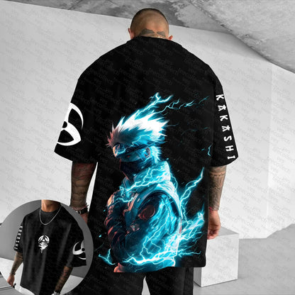 Naruto T-shirt Men's Short Sleeved Summer Anime Kakashi Trendy Loose Cotton Top