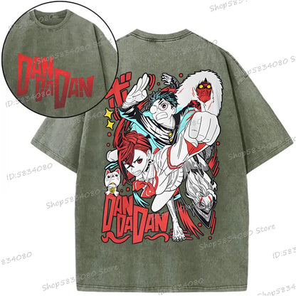 Anime Dan Da Dan Street Cool T-shirts Tops Okarun Graphic Vintage  Wash Cotton Tee Anime Gifts Fashion Streetwear Men Clothes