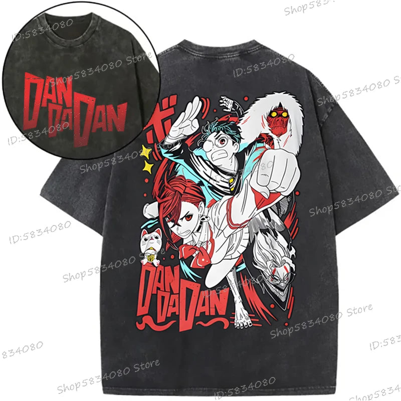 Anime Dan Da Dan Street Cool T-shirts Tops Okarun Graphic Vintage  Wash Cotton Tee Anime Gifts Fashion Streetwear Men Clothes