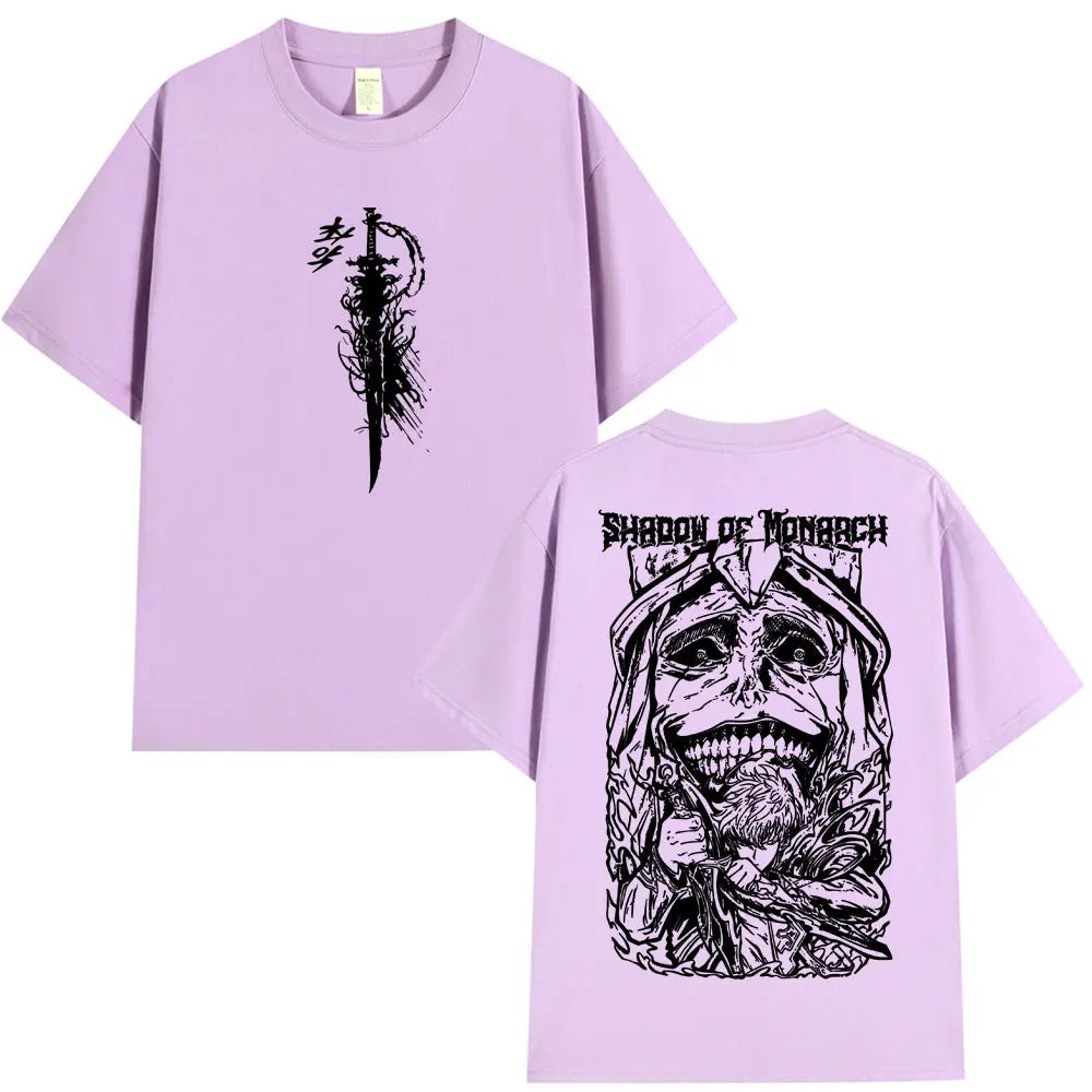 Japan Anime Solo Leveling Harajuku Style T Shirts Statue of God Sung Jinwoo Men Women Punk T-shirts Loose Cotton Manga T-shirt
