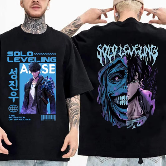 Solo Leveling Statue of God Shirt Sung Jinwoo Shirt Anime Graphic Tees Anime High Quality T Shirt Tops Streetwear