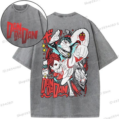 Anime Dan Da Dan Street Cool T-shirts Tops Okarun Graphic Vintage  Wash Cotton Tee Anime Gifts Fashion Streetwear Men Clothes