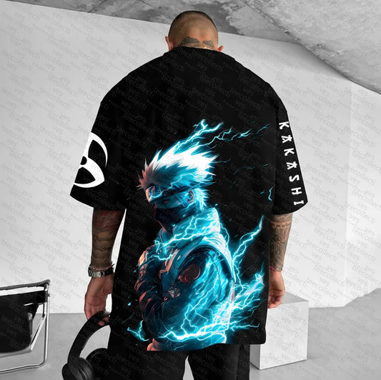 Naruto T-shirt Men's Short Sleeved Summer Anime Kakashi Trendy Loose Cotton Top