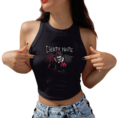 Death Note Graphic Sexy Women Shoulder-Off Crop Top Casual Japanese Anime Sleeveless Tank Tops Fashion Streetwear Y2K T-Shirts