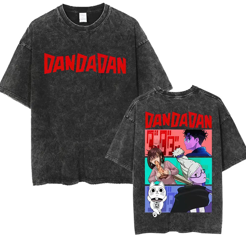 Japan Anime Dandadan Okarun Dan Da Dan Graphic T Shirt Men Women O-Neck Cute Style T-shirt Vintage Washed Cotton Tees Streetwear